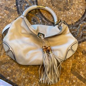 Gucci Ivory Indy Bamboo Tassel Hobo Bag
